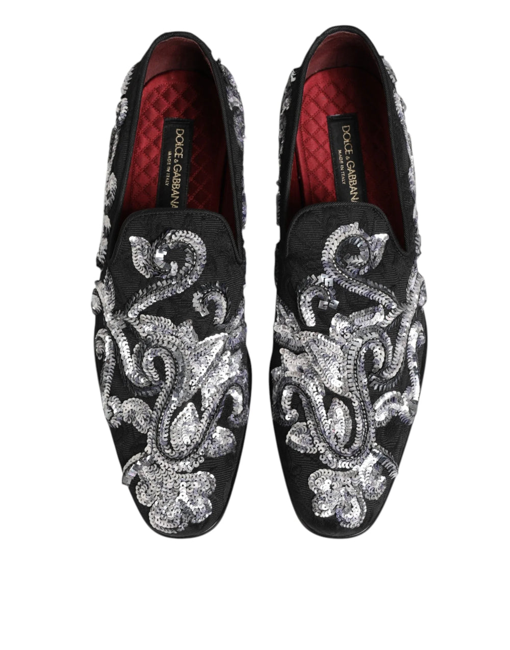 Dolce & Gabbana Black Silver Sequined Loafers Men Dress Shoes - EU44/US11 - Flats