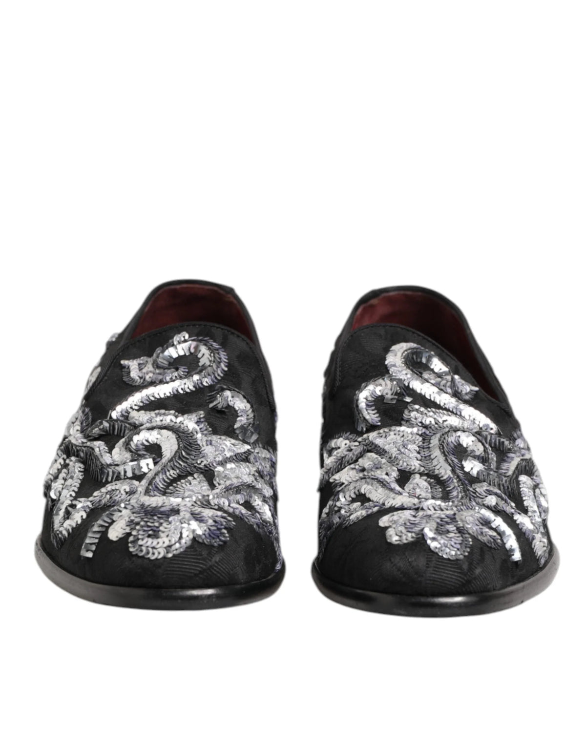 Dolce & Gabbana Black Silver Sequined Loafers Men Dress Shoes - EU44/US11