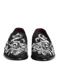 Dolce & Gabbana Black Silver Sequined Loafers Men Dress Shoes - EU44/US11