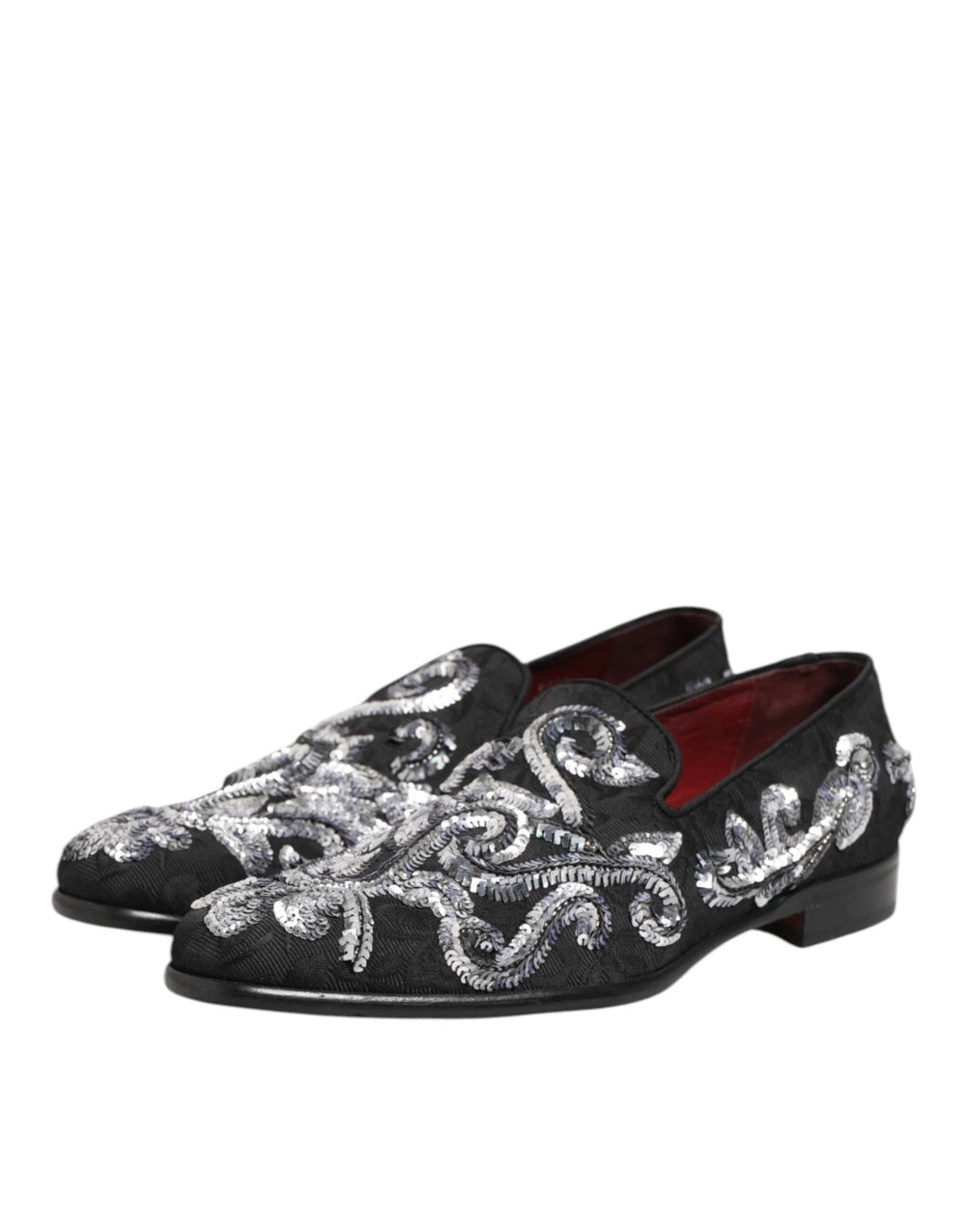 Dolce & Gabbana Black Silver Sequined Loafers Men Dress Shoes - EU44/US11 - Flats