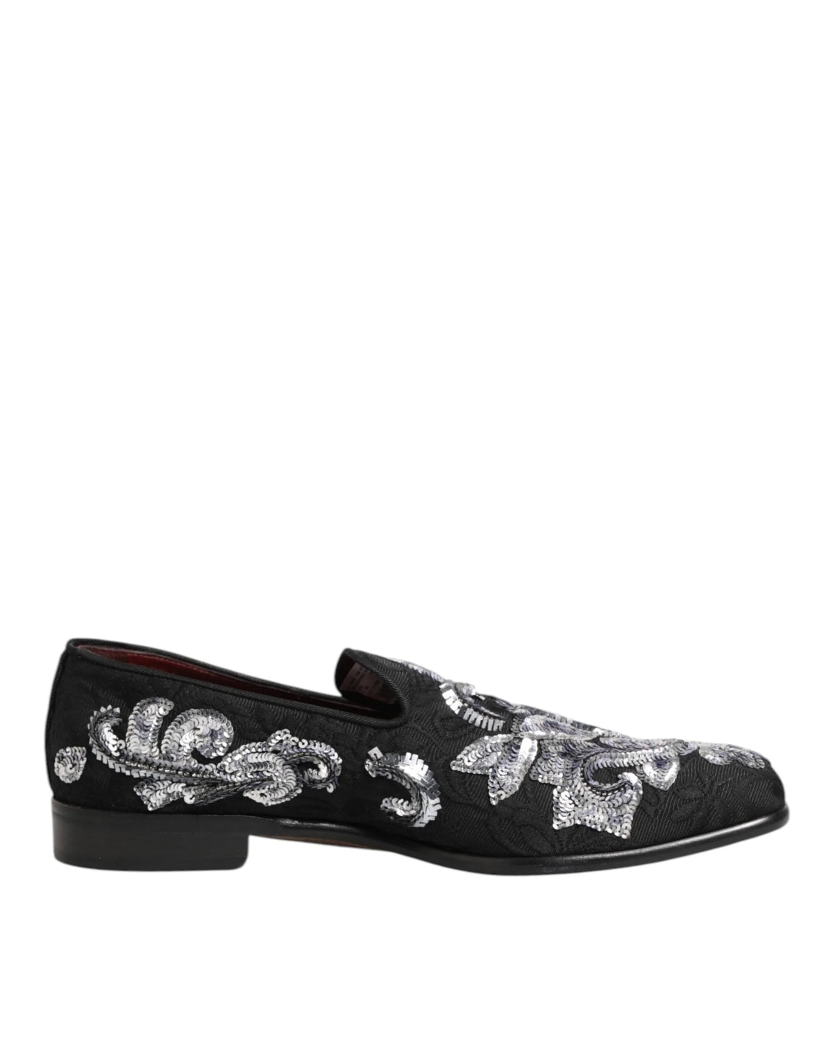 Dolce & Gabbana Black Silver Sequined Loafers Men Dress Shoes - EU44/US11 - Flats
