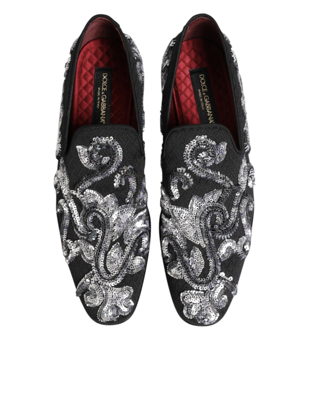 Dolce & Gabbana Black Silver Sequined Loafers Men Dress Shoes - EU44/US11 - Flats