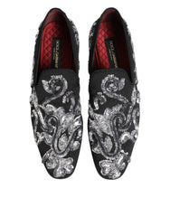 Dolce & Gabbana Black Silver Sequined Loafers Men Dress Shoes - EU44/US11 - Flats