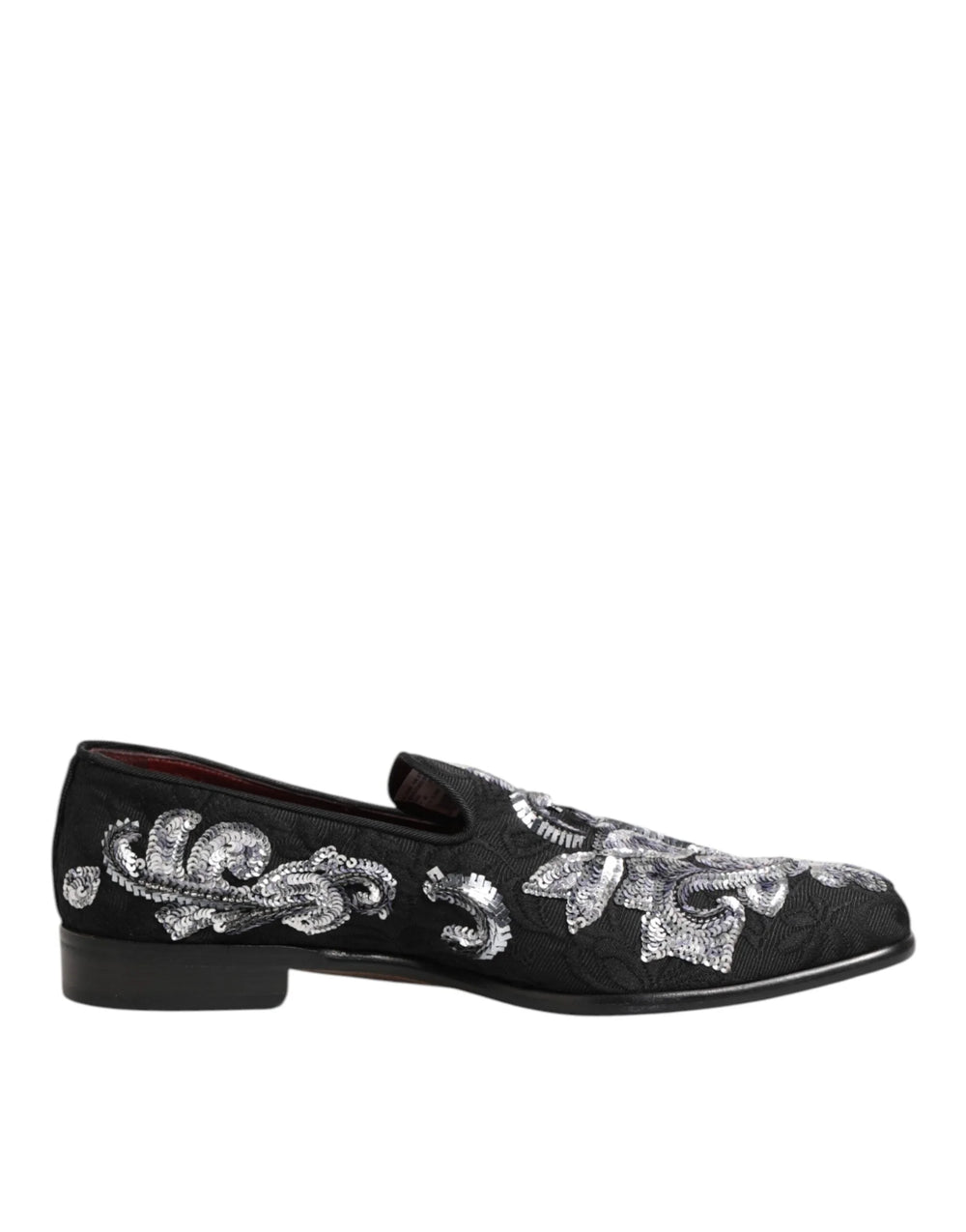 Dolce & Gabbana Black Silver Sequined Loafers Men Dress Shoes - EU44/US11