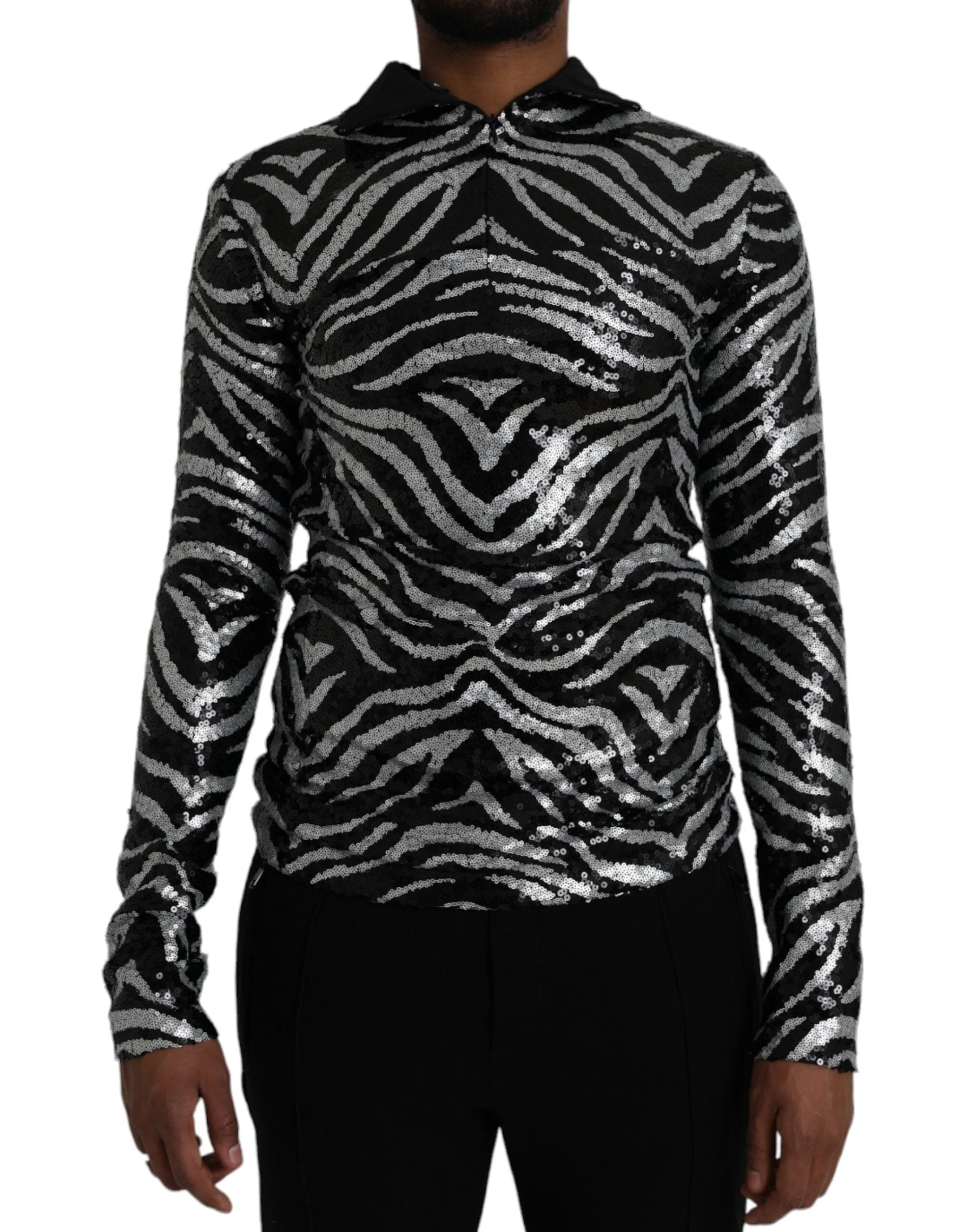 Dolce & Gabbana Black Silver Sequined Polyester Sweater - IT48 | M - Sweaters
