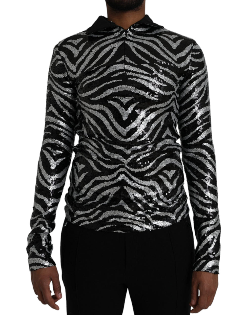 Dolce & Gabbana Black Silver Sequined Polyester Sweater - IT48 | M - Sweaters