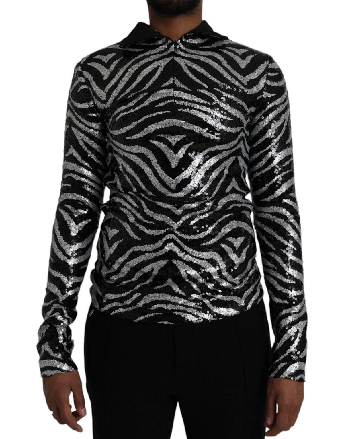 Dolce & Gabbana Black Silver Sequined Polyester Sweater - IT48 | M - Sweaters
