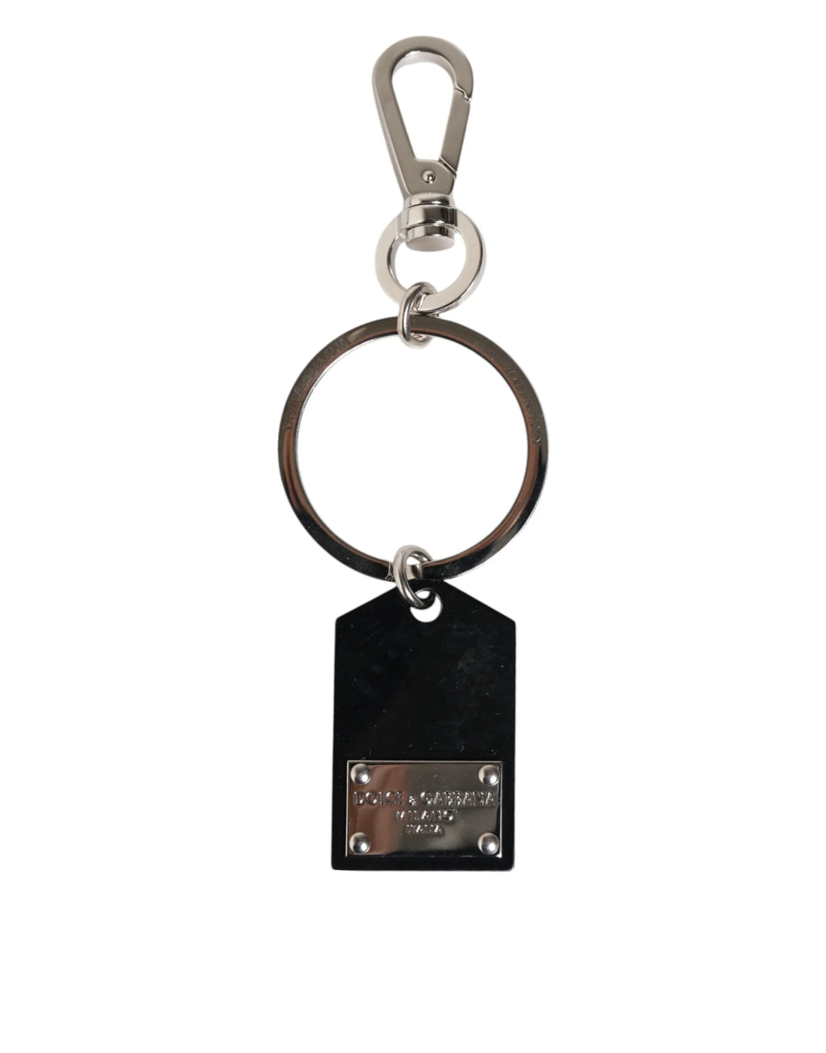 Dolce & Gabbana Black Sint Glass Plaque DG Logo Metal PlateKeychain Keyring - Keychains