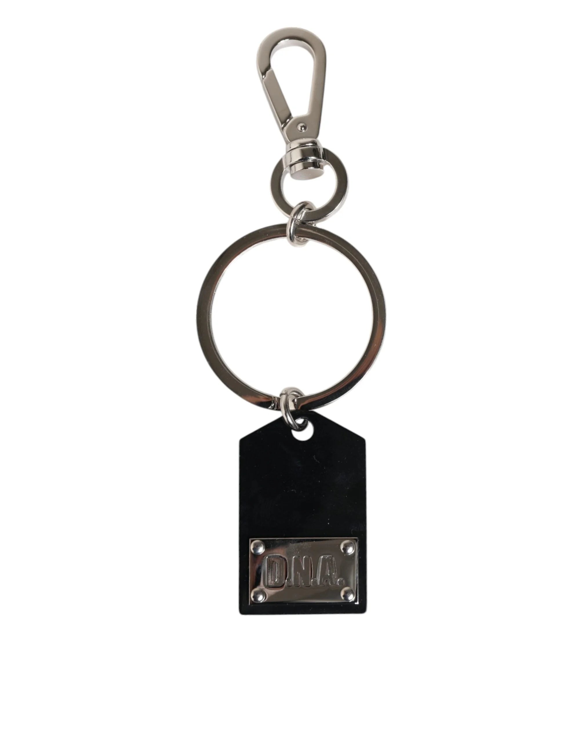 Dolce & Gabbana Black Sint Glass Plaque DG Logo Metal PlateKeychain Keyring - Keychains