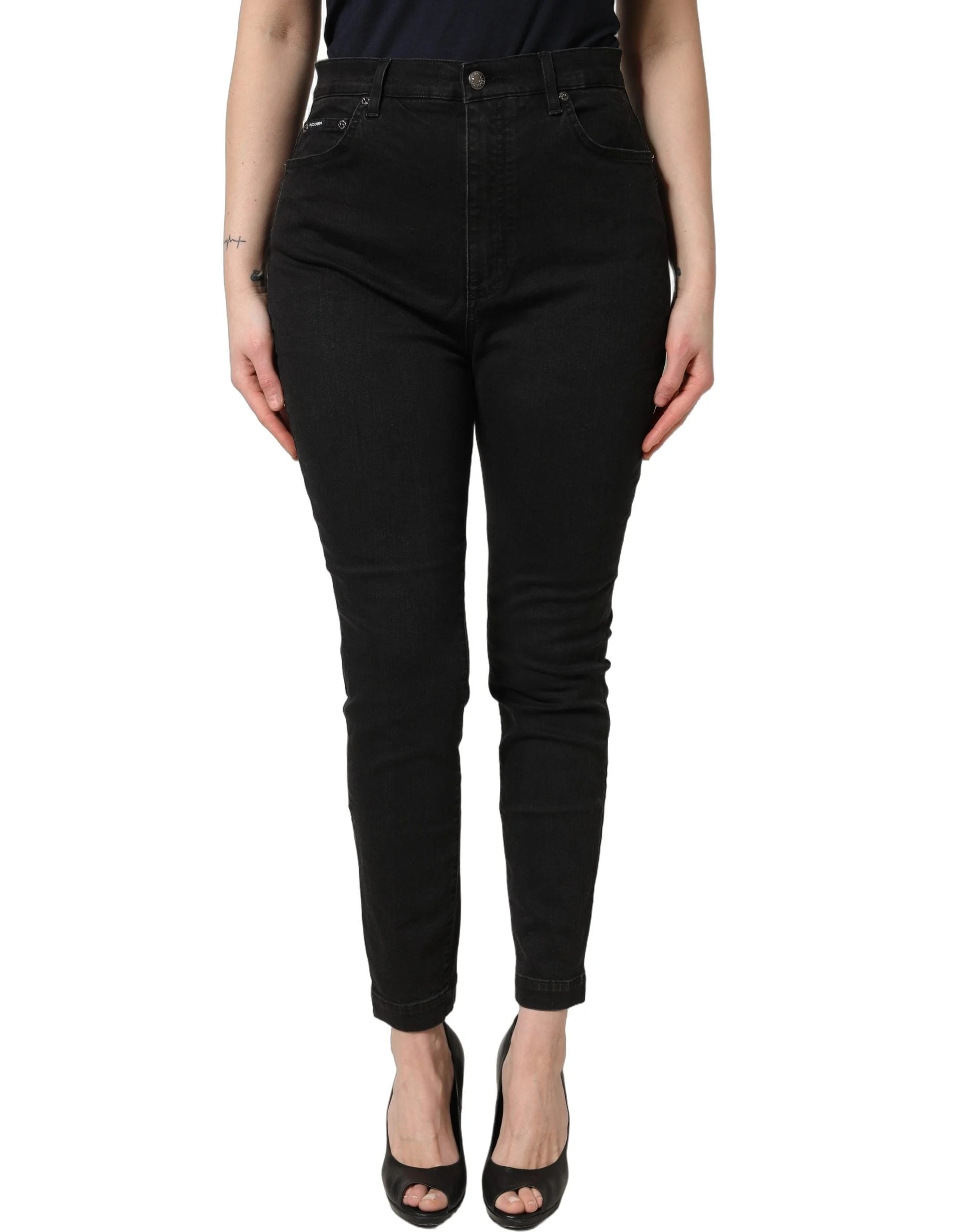 Dolce & Gabbana Black Skinny Cotton High Waist Denim Jeans - IT48|XXL