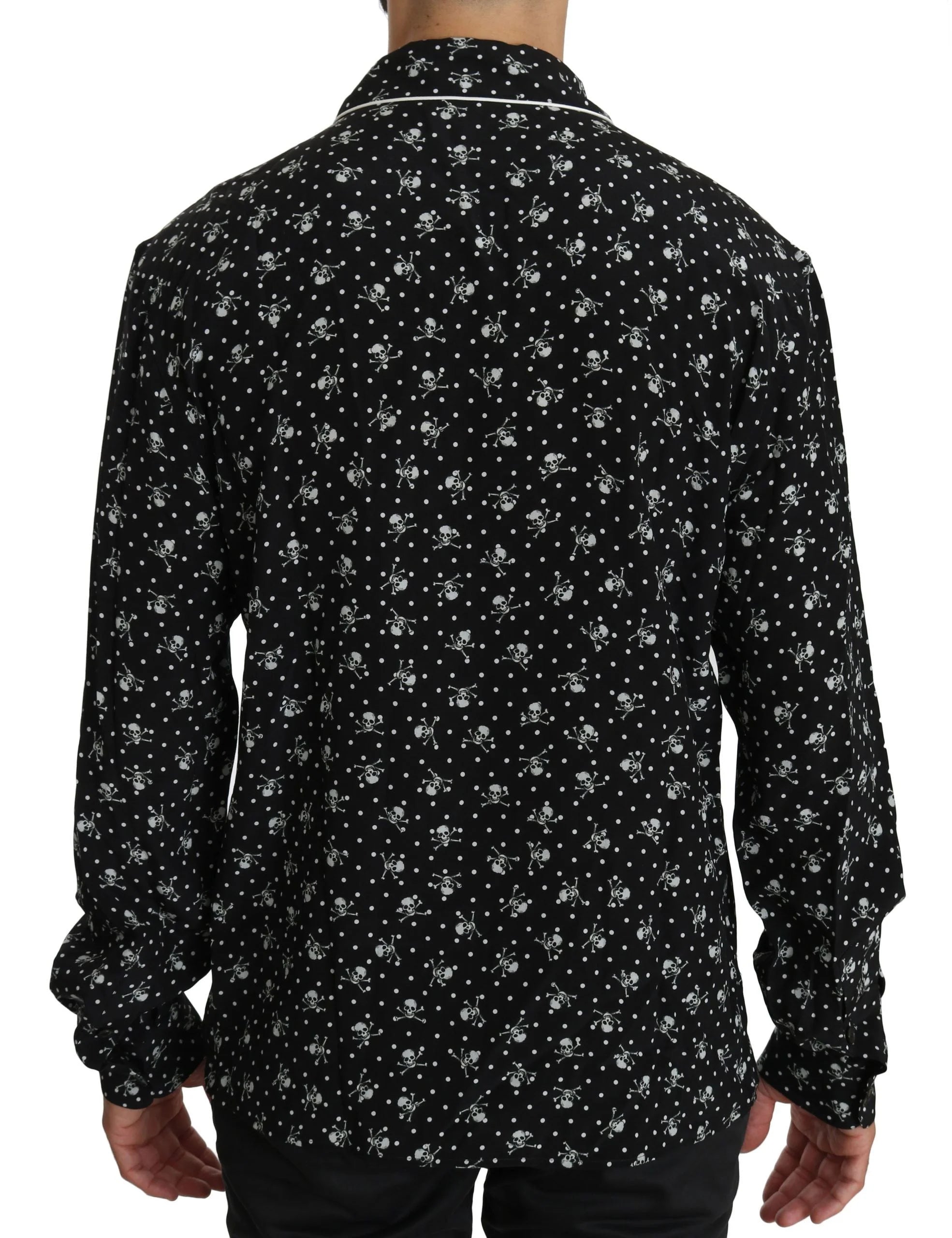 Dolce & Gabbana Black Skull Print Silk Sleepwear Shirt - IT39 | S - Nightgowns