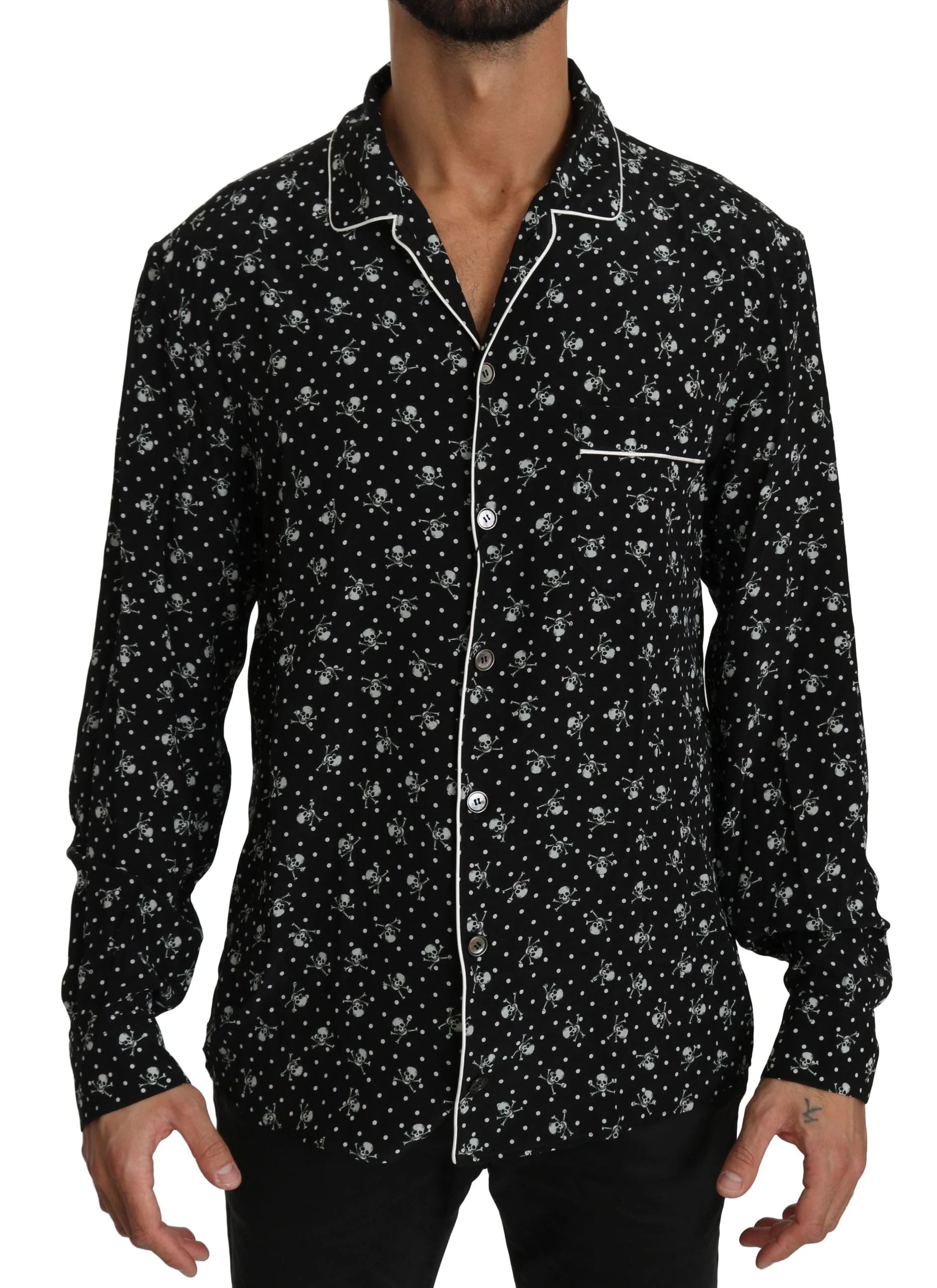 Dolce & Gabbana Black Skull Print Silk Sleepwear Shirt - IT39 | S - Nightgowns