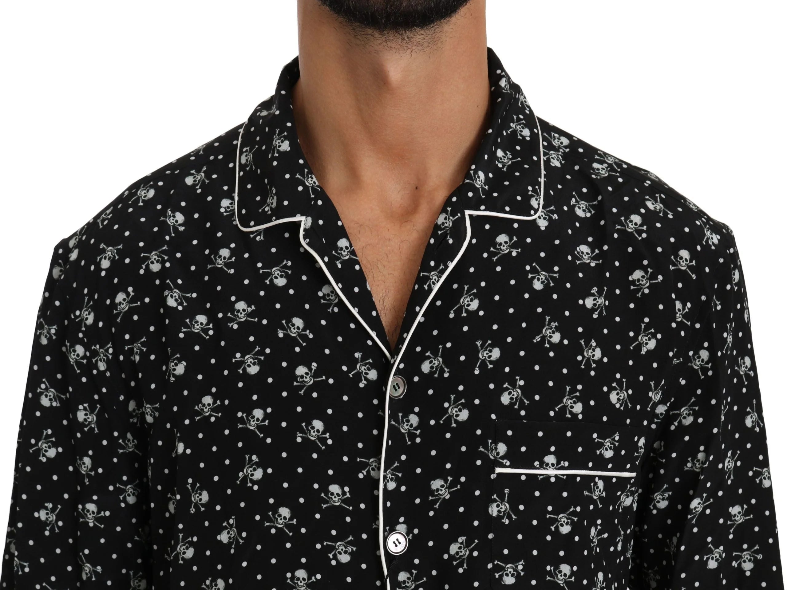 Dolce & Gabbana Black Skull Print Silk Sleepwear Shirt - IT39 | S - Nightgowns