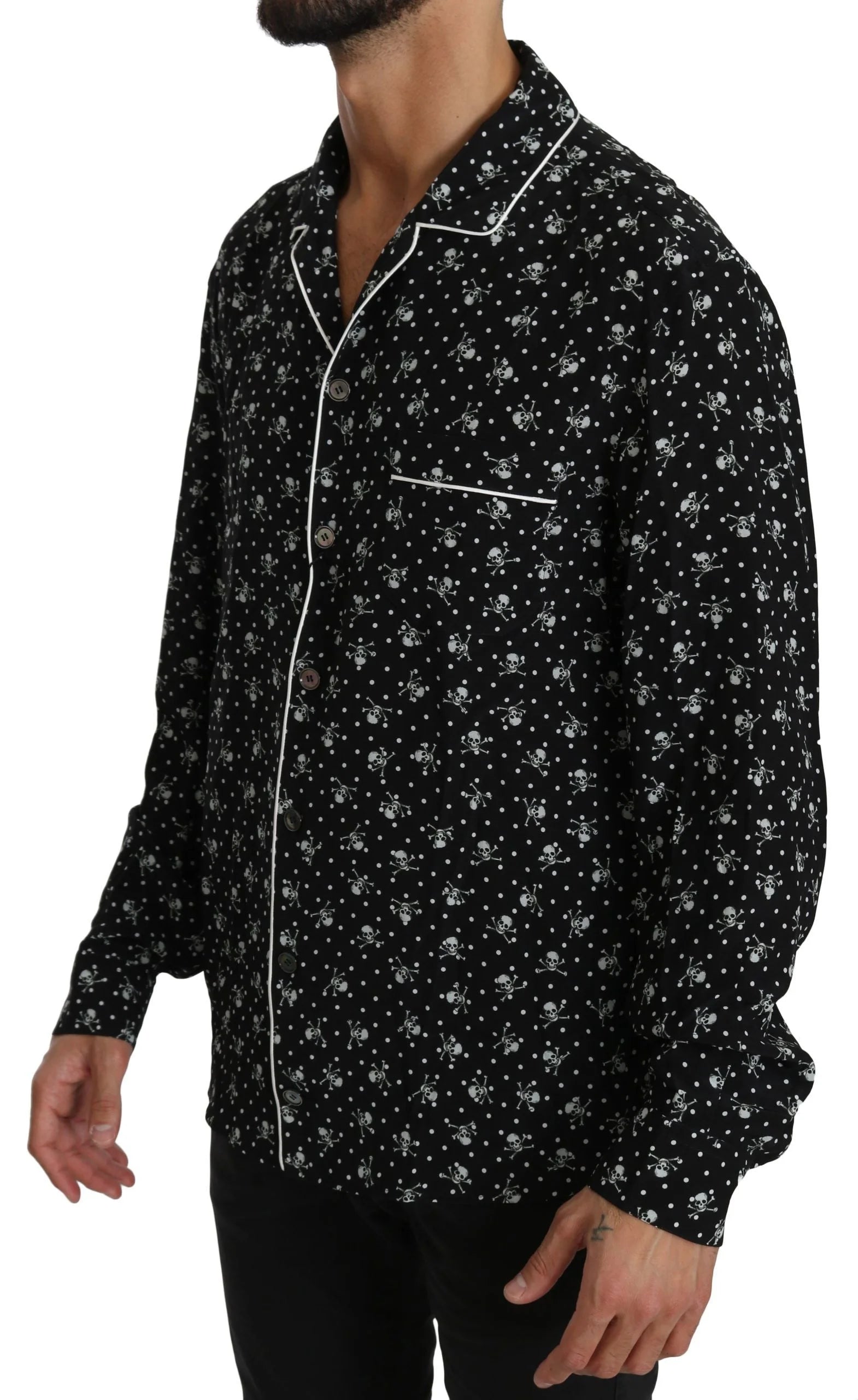 Dolce & Gabbana Black Skull Print Silk Sleepwear Shirt - IT39 | S - Nightgowns