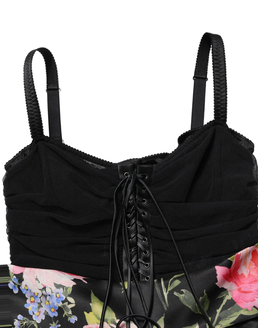 Dolce & Gabbana Black Sleeveless Bustier Floral Print Tiered Dress - IT40|S