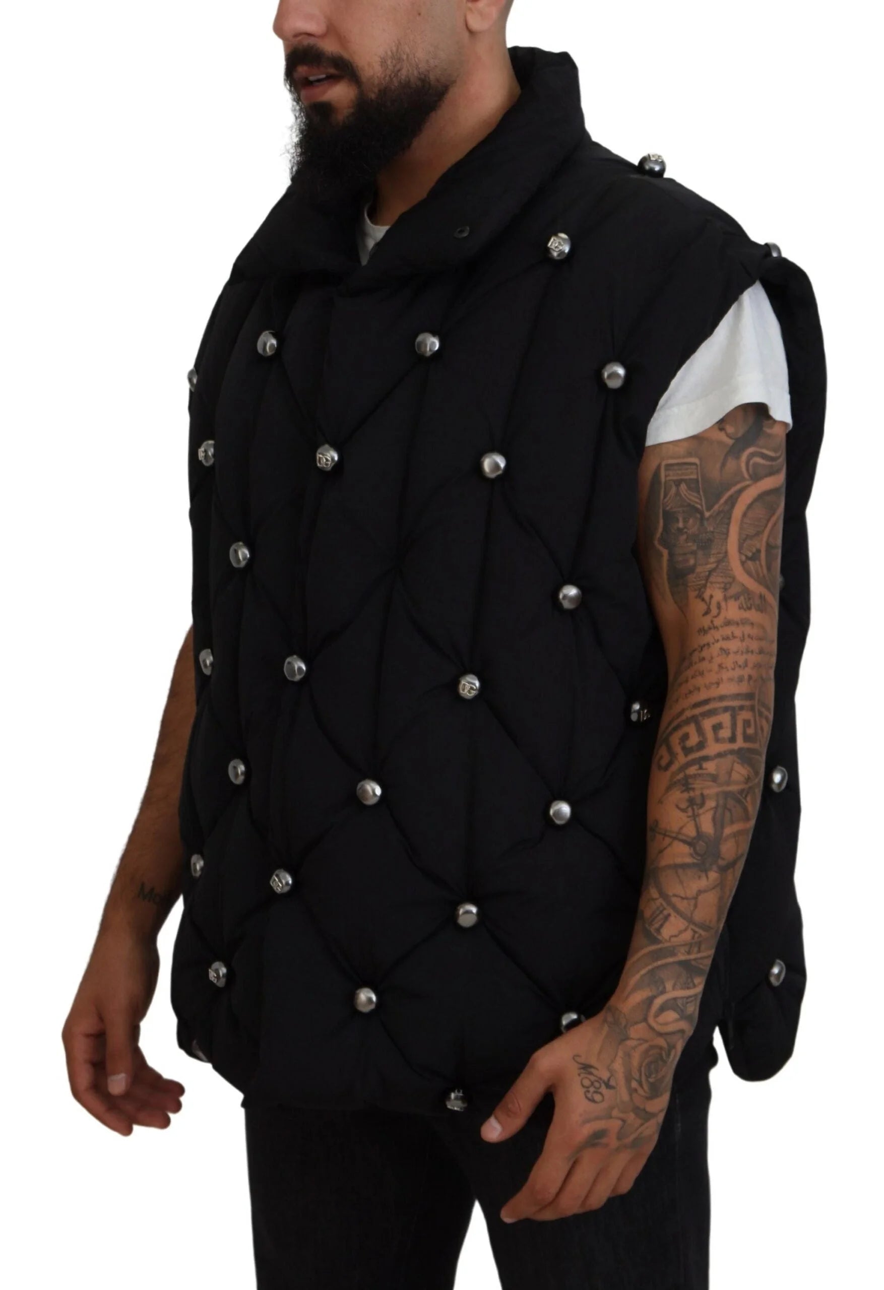 Dolce & Gabbana Black Sleeveless DG Metal Embellishment Jacket - Vests