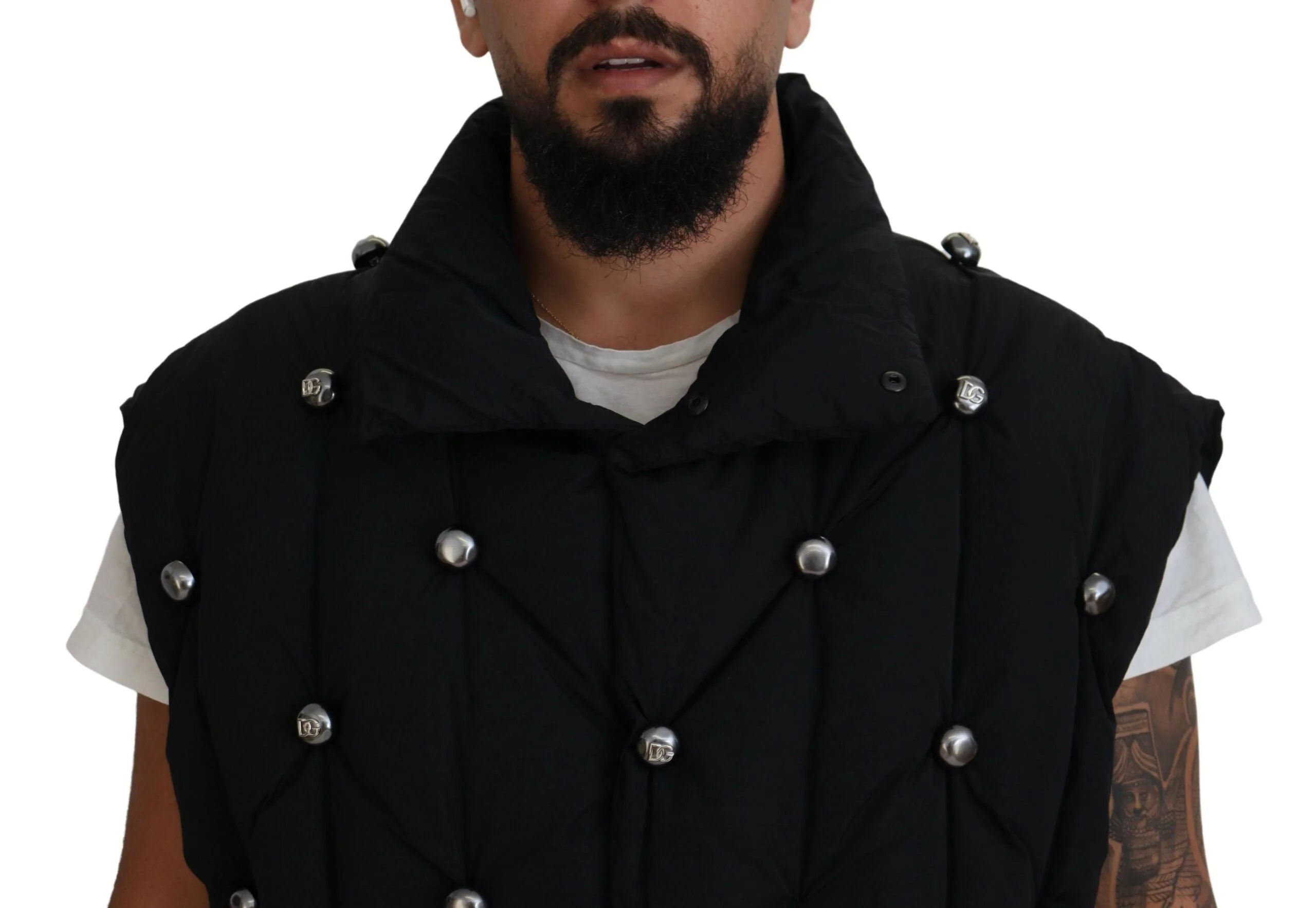 Dolce & Gabbana Black Sleeveless DG Metal Embellishment Jacket - Vests