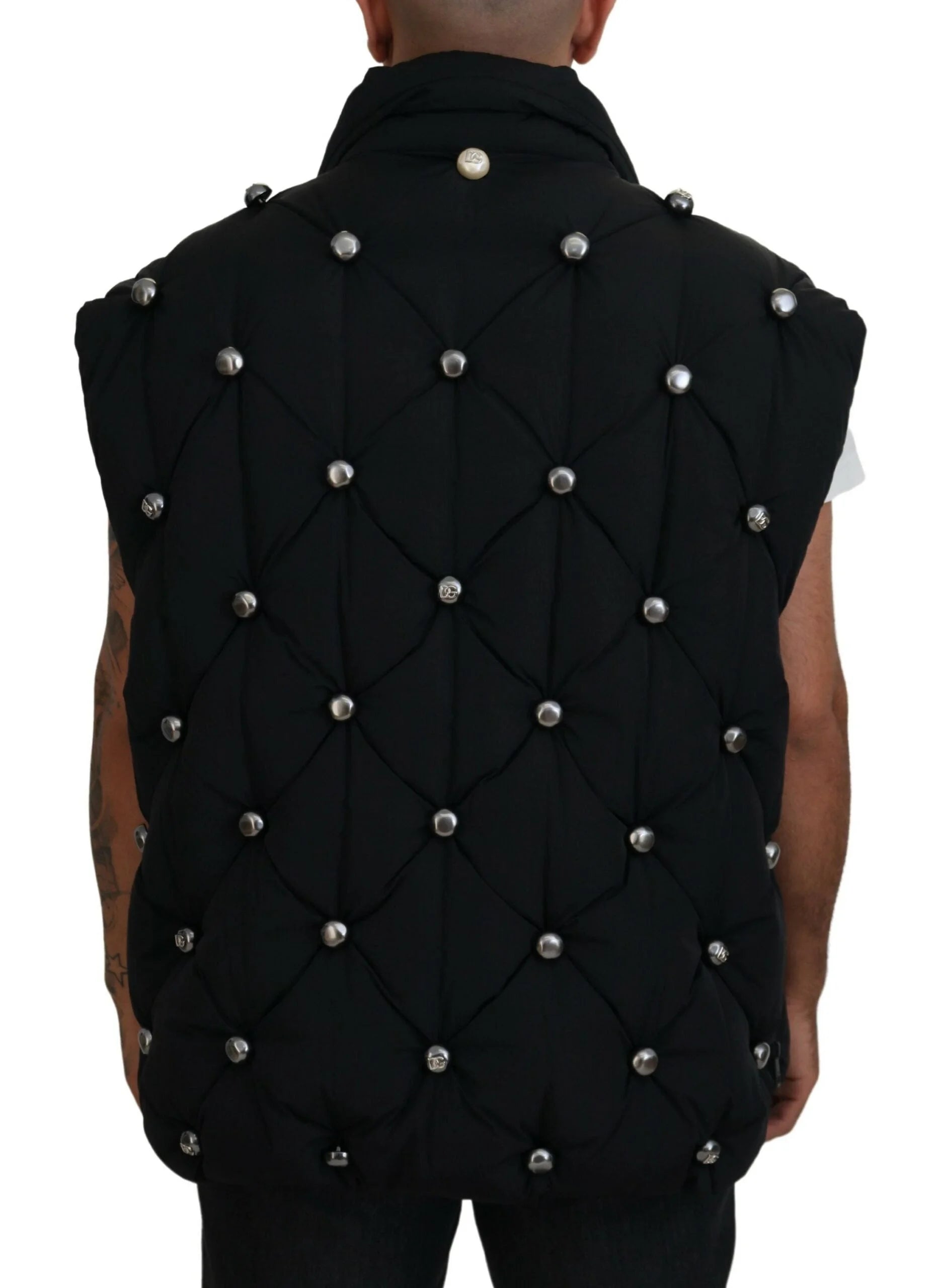 Dolce & Gabbana Black Sleeveless DG Metal Embellishment Jacket - Vests