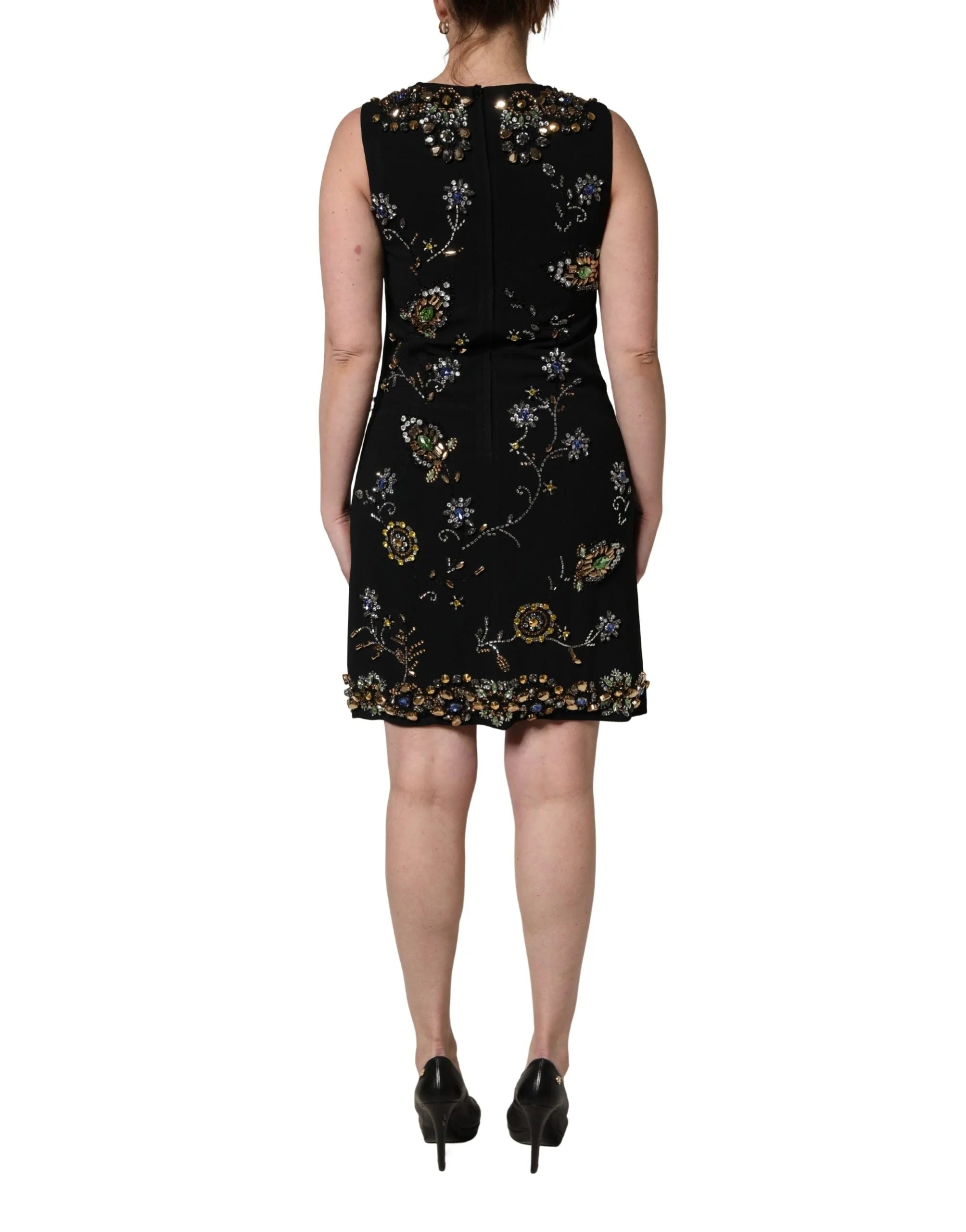 Dolce & Gabbana Black Sleeveless Floral Bead Embellishments Dress - IT38 | XS