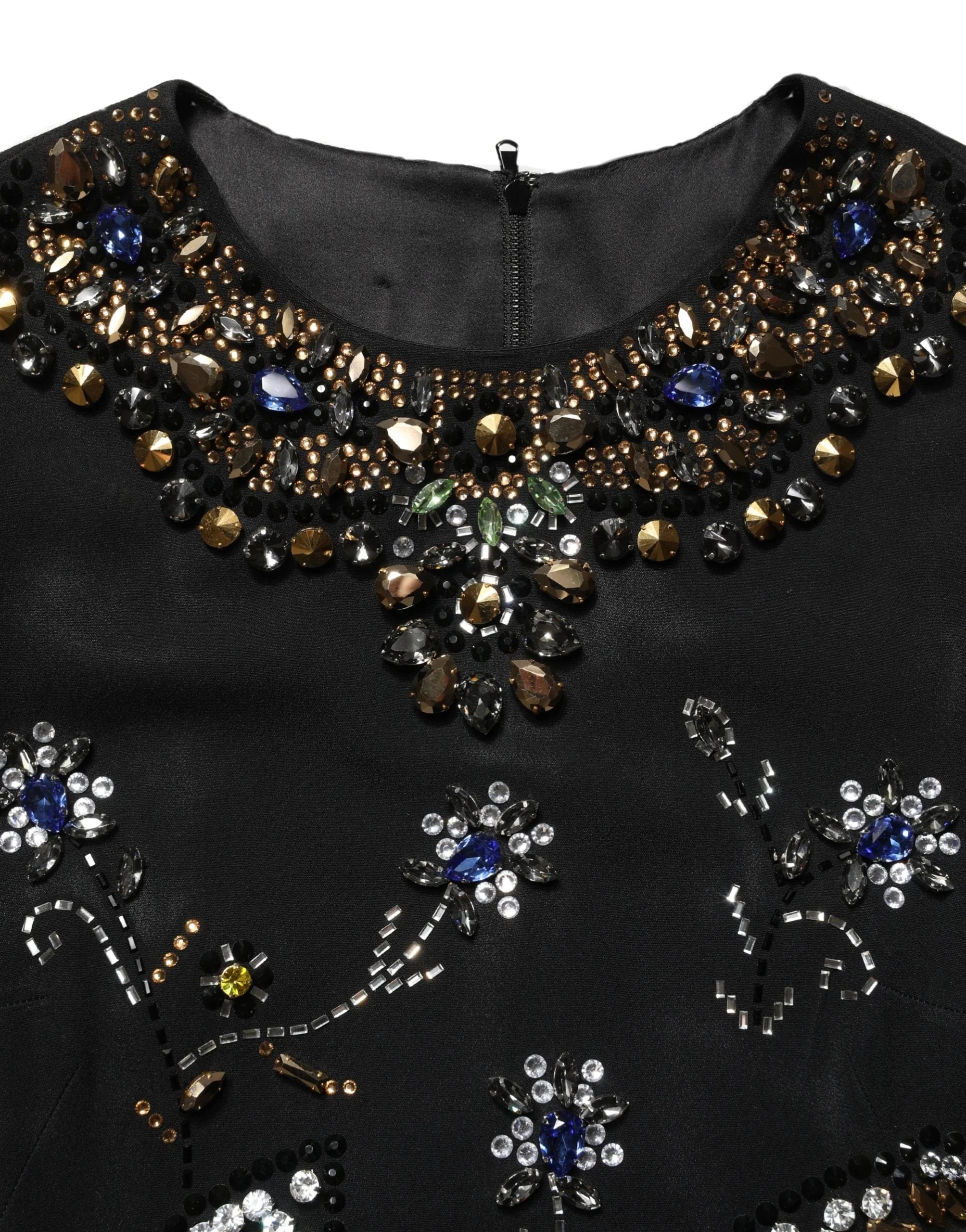 Dolce & Gabbana Black Sleeveless Floral Bead Embellishments Dress - IT38 | XS