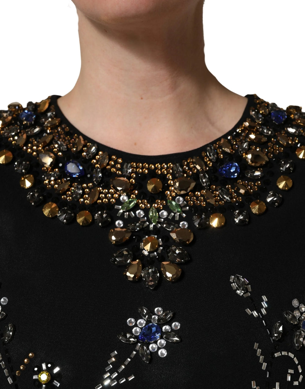 Dolce & Gabbana Black Sleeveless Floral Bead Embellishments Dress - IT38 | XS