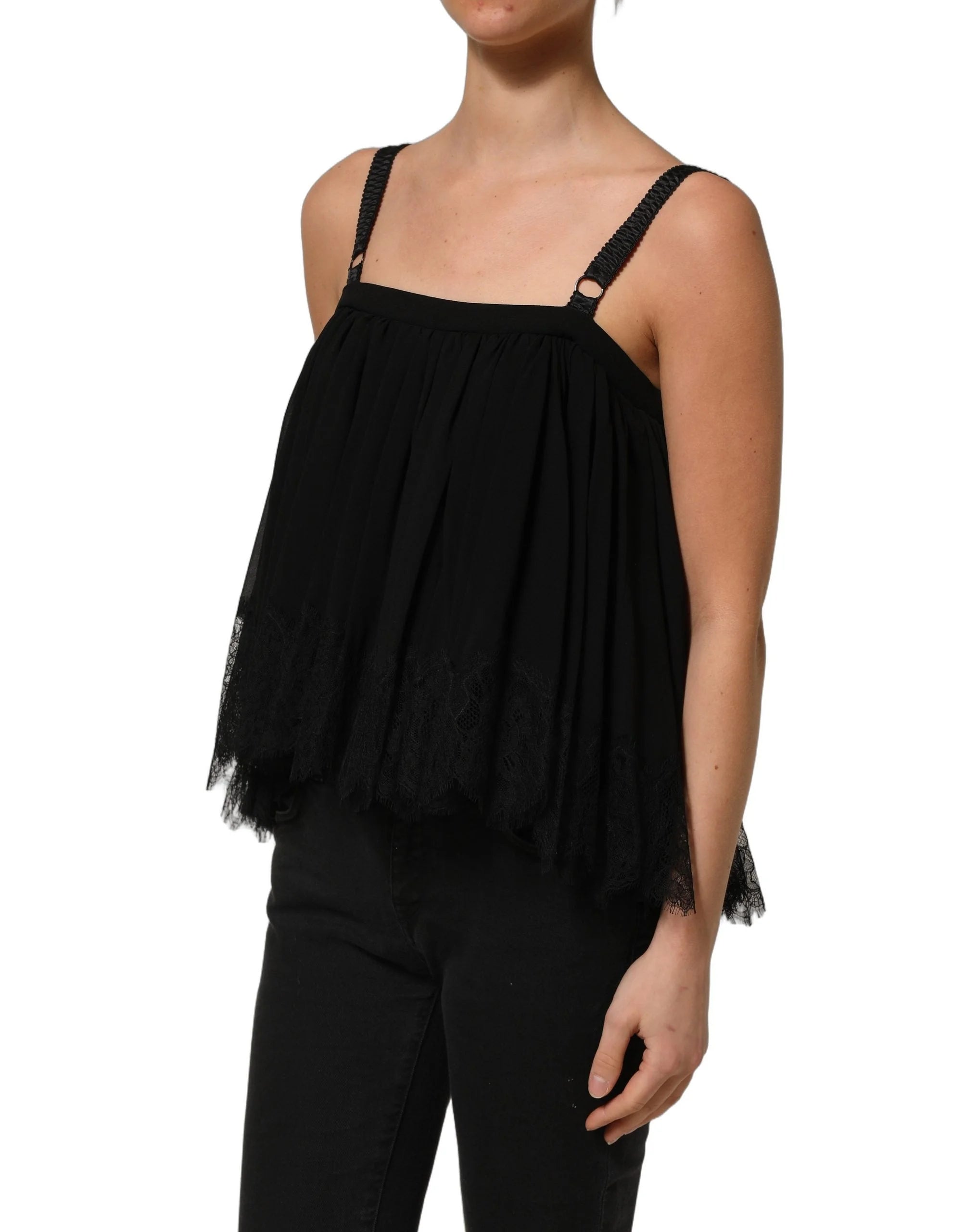 Dolce & Gabbana Black Sleeveless Floral Lace Tank Blouse Top - IT40|S