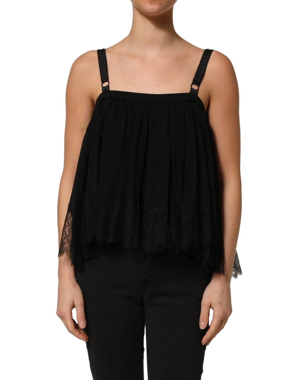 Dolce & Gabbana Black Sleeveless Floral Lace Tank Blouse Top - IT40|S