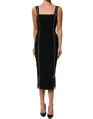 Dolce & Gabbana Black Sleeveless Front Zipper Midi Dress - IT40|S