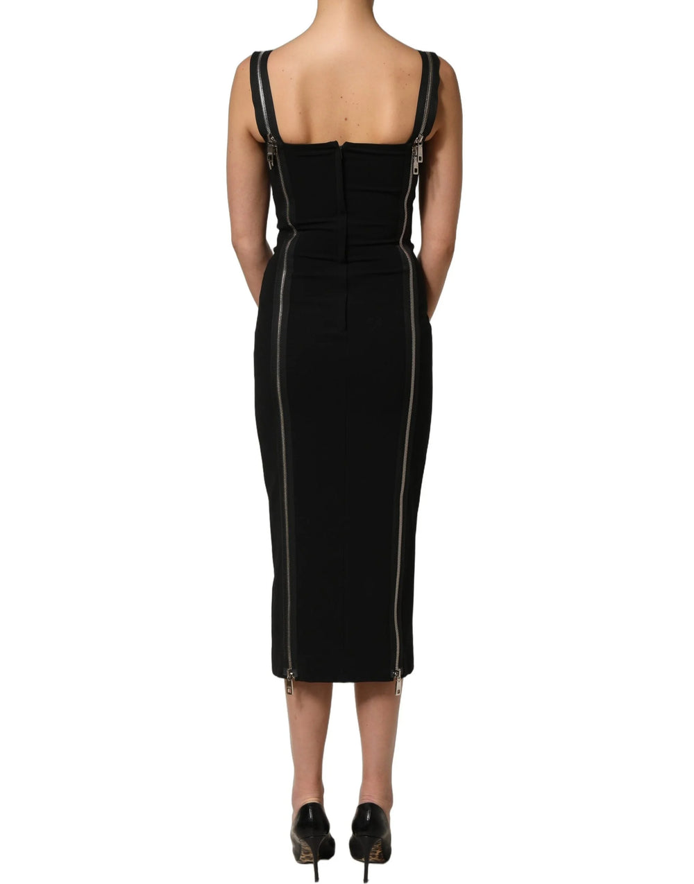 Dolce & Gabbana Black Sleeveless Front Zipper Midi Dress - IT40|S