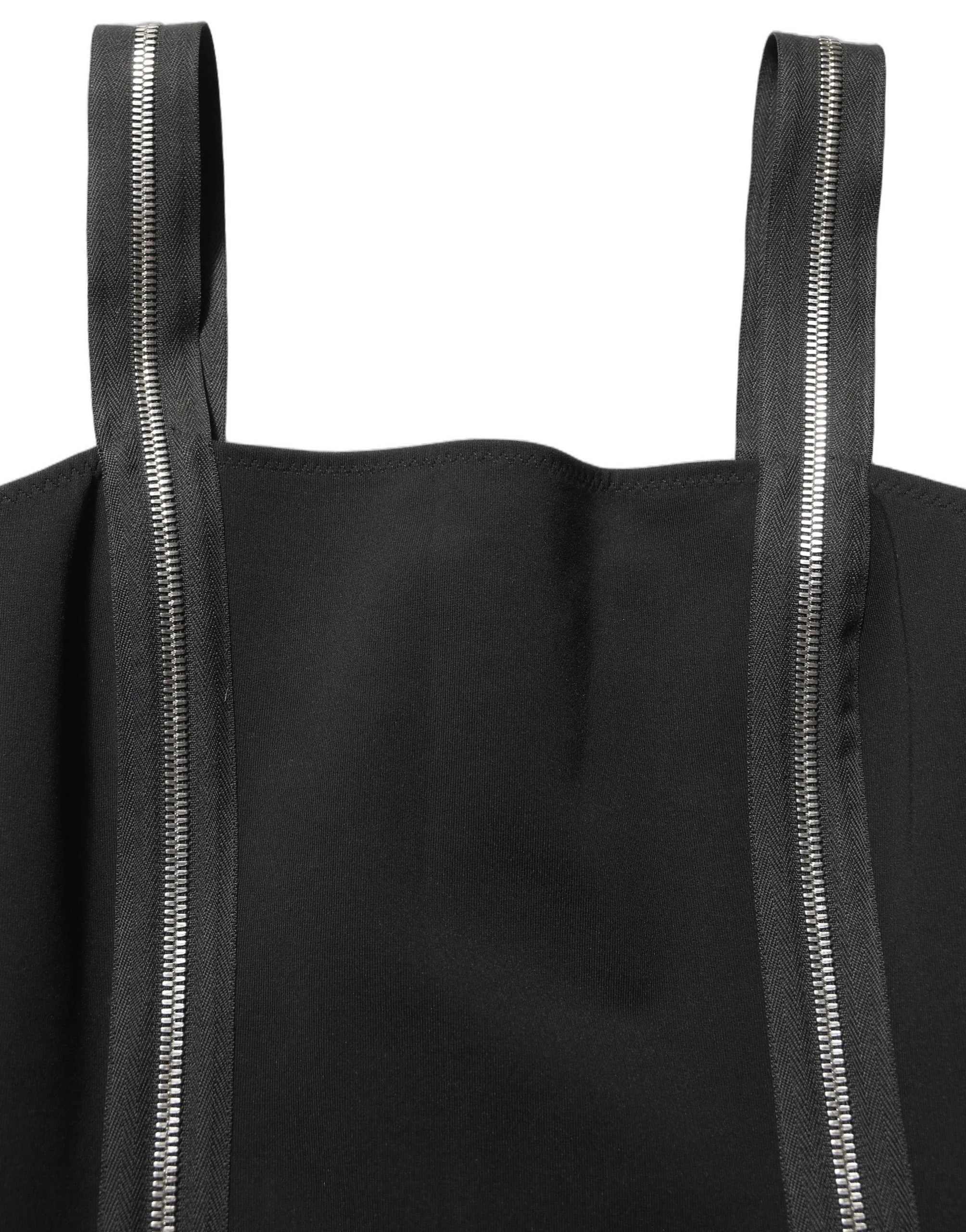 Dolce & Gabbana Black Sleeveless Front Zipper Midi Dress - IT40|S