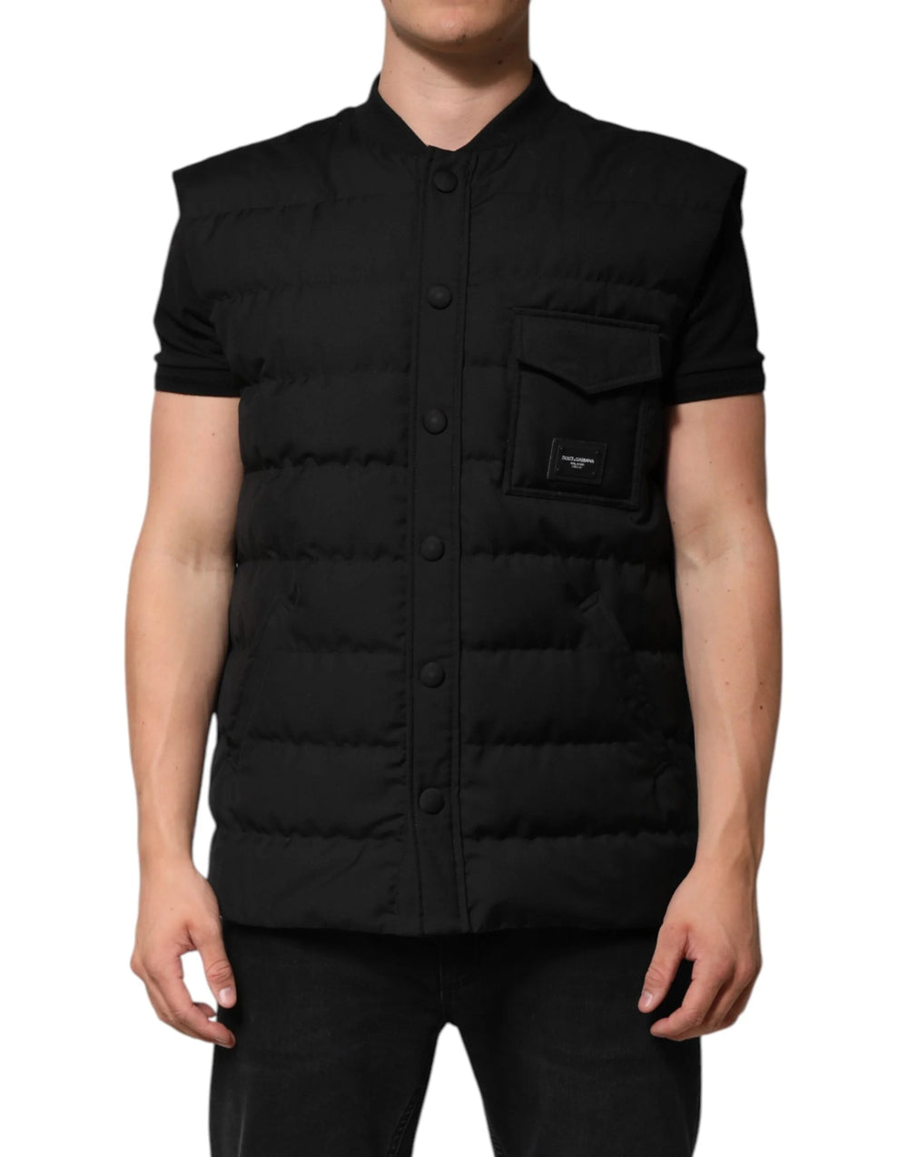 Dolce & Gabbana Black Sleeveless Parka Logo Plaque Jacket - IT48 | M - Parkas
