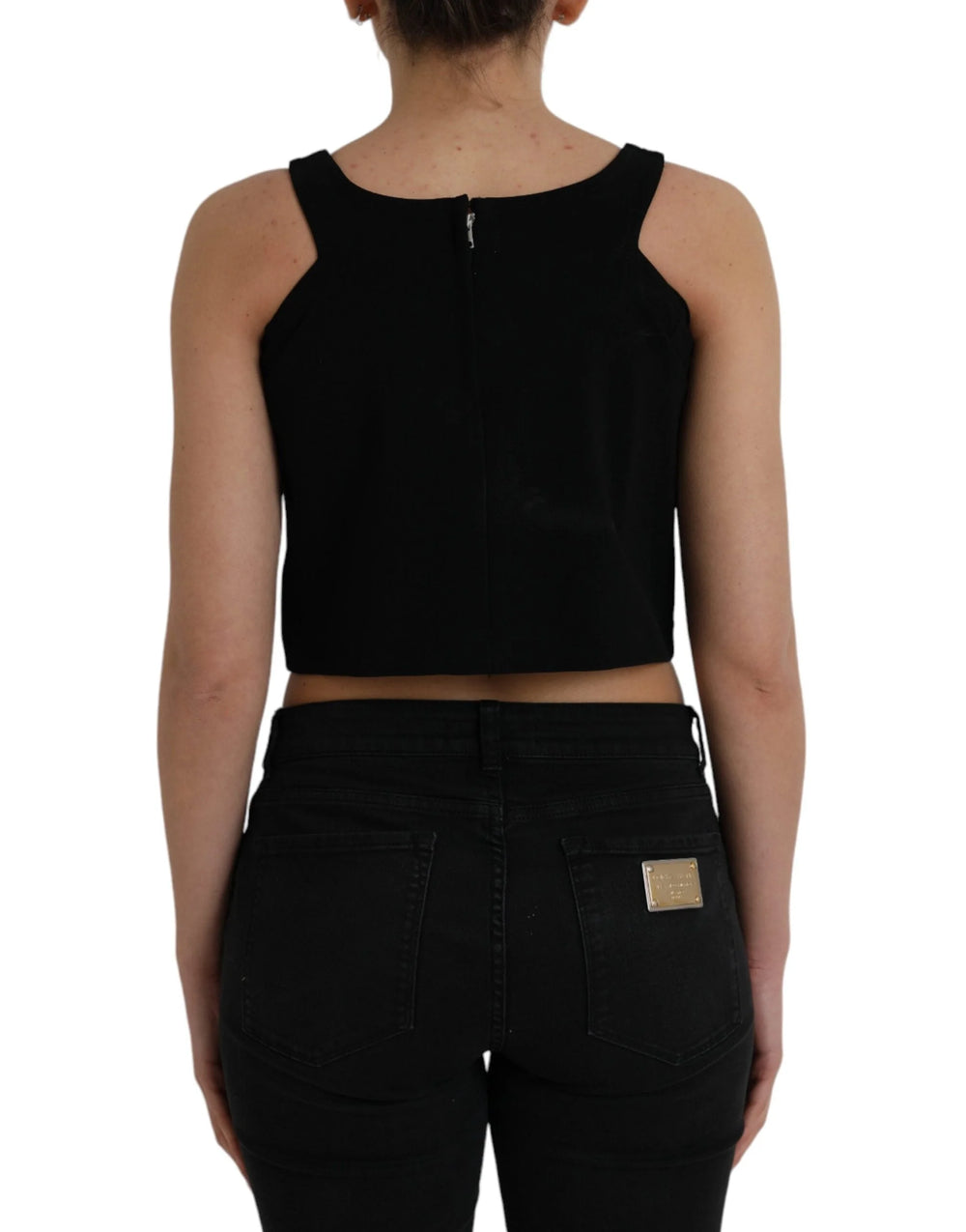 Dolce & Gabbana Black Sleeveless Round Neck Cropped Tank Top - IT40|S - Tank Tops