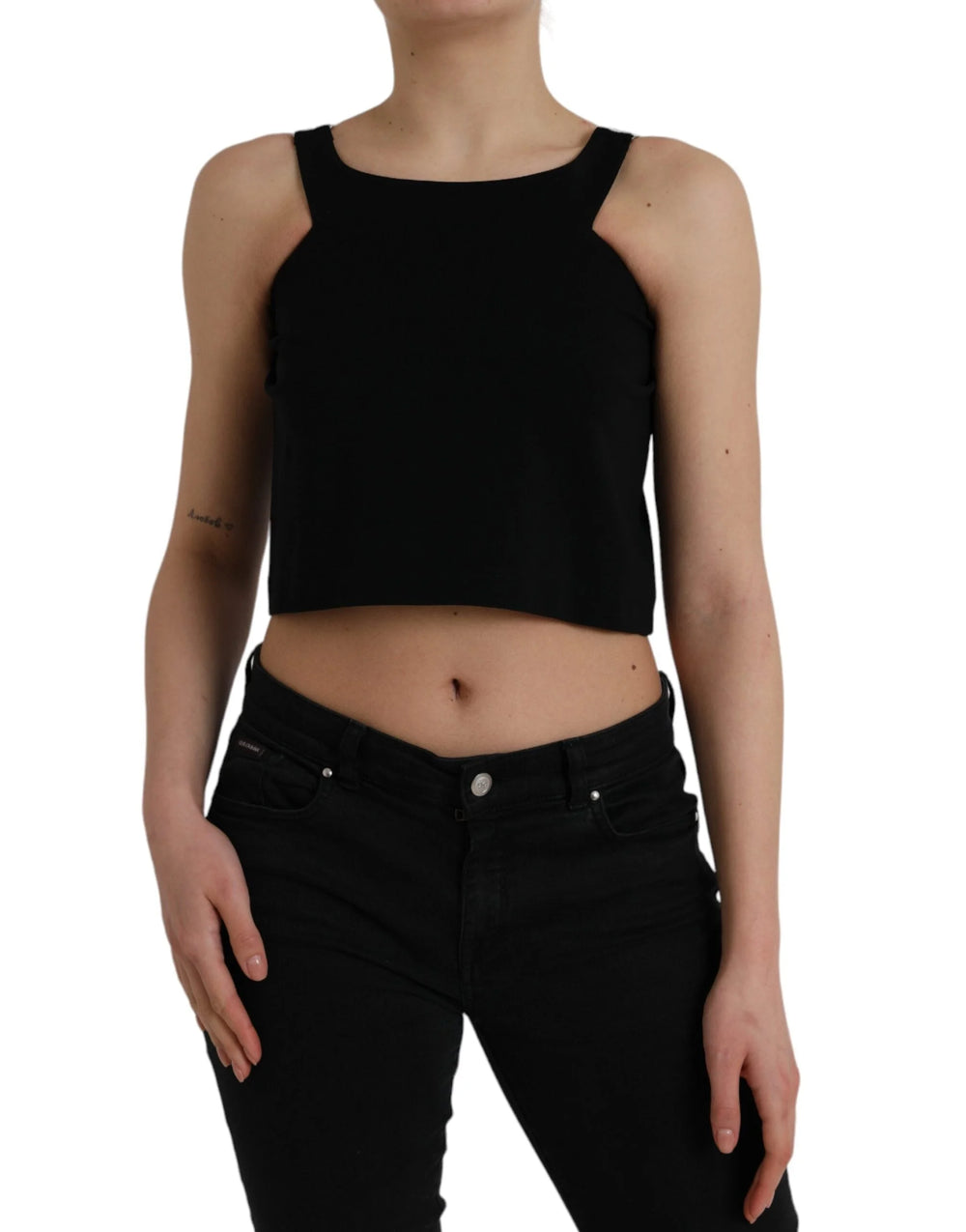 Dolce & Gabbana Black Sleeveless Round Neck Cropped Tank Top - IT40|S - Tank Tops
