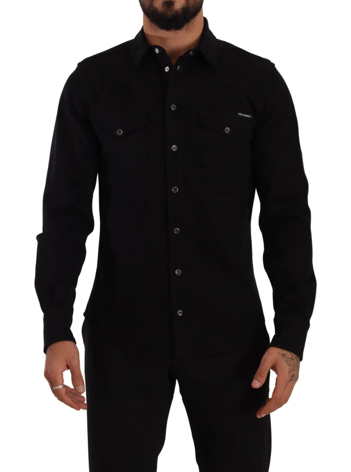 Dolce & Gabbana Black Slim Cotton Denim Stretch Shirt - IT39 | S - Shirts