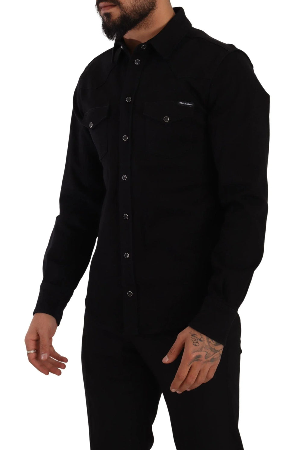 Dolce & Gabbana Black Slim Cotton Denim Stretch Shirt - IT39 | S - Shirts