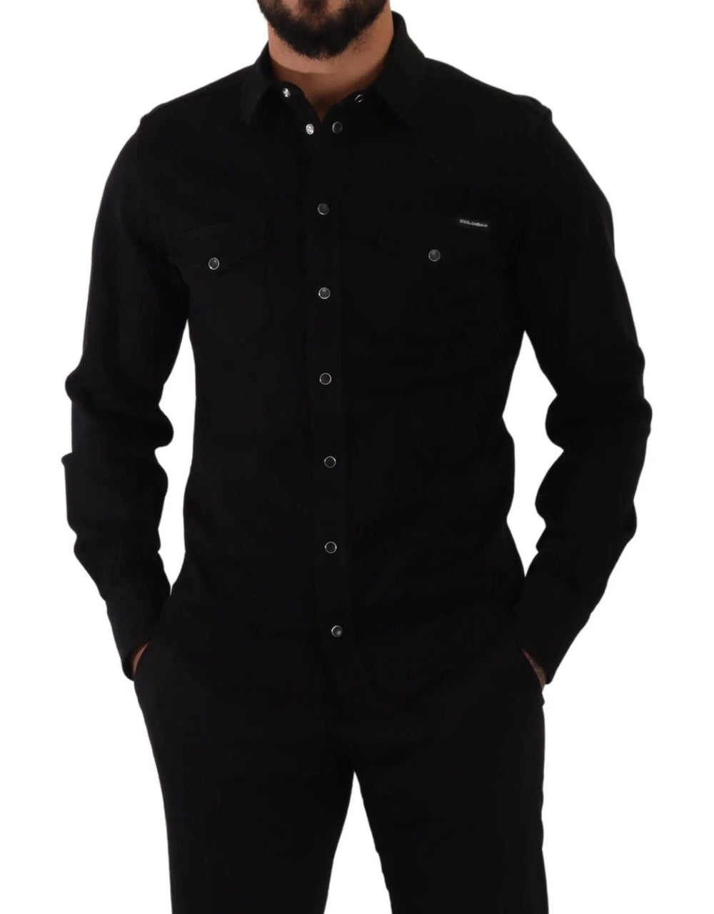 Dolce & Gabbana Black Slim Cotton Denim Stretch Shirt - IT39 | S - Shirts
