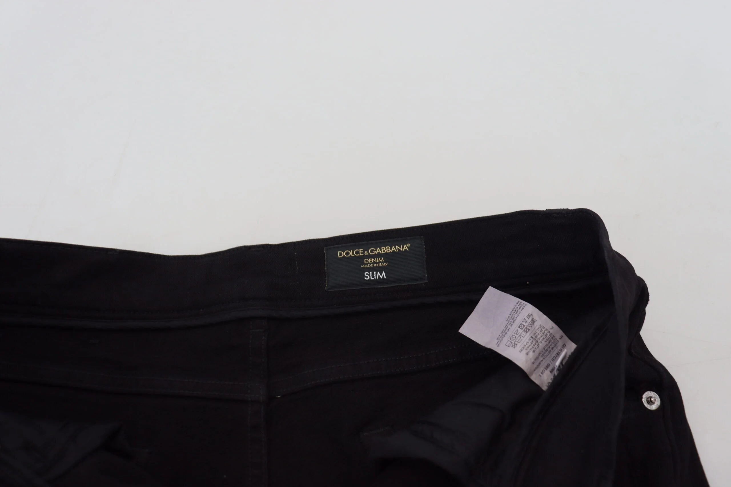 Dolce & Gabbana Black Slim Fit Tattered Denim Cotton Jeans - IT48 | M - Jeans