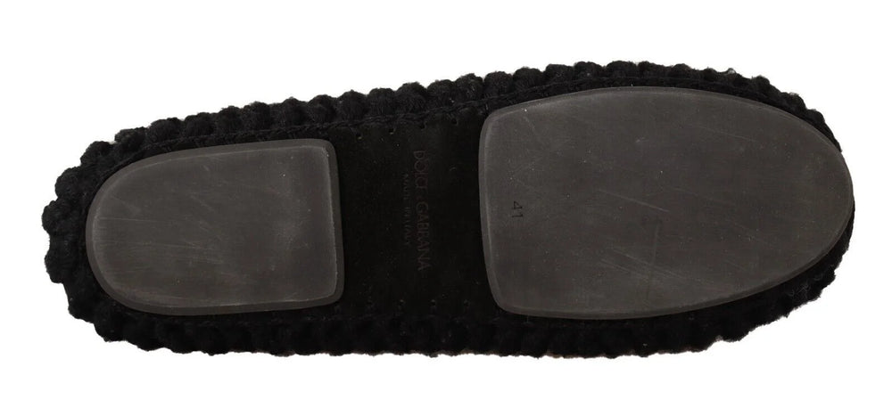 Dolce & Gabbana Black Slip On Ballerina Flats Wool Knit Shoes - EU41/US10.5 - Flats