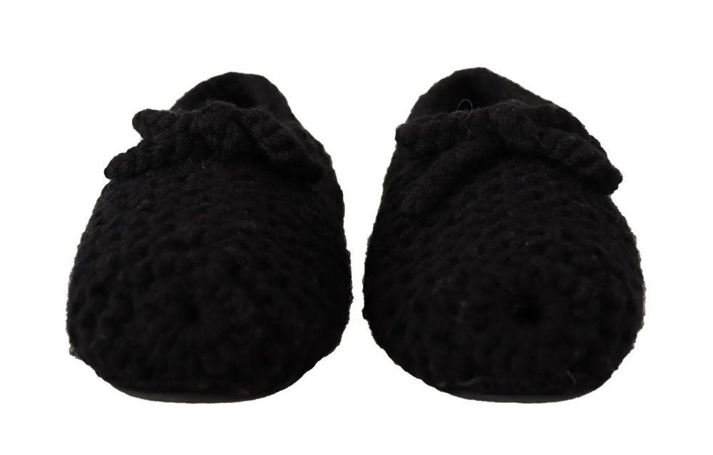 Dolce & Gabbana Black Slip On Ballerina Flats Wool Knit Shoes - EU41/US10.5 - Flats