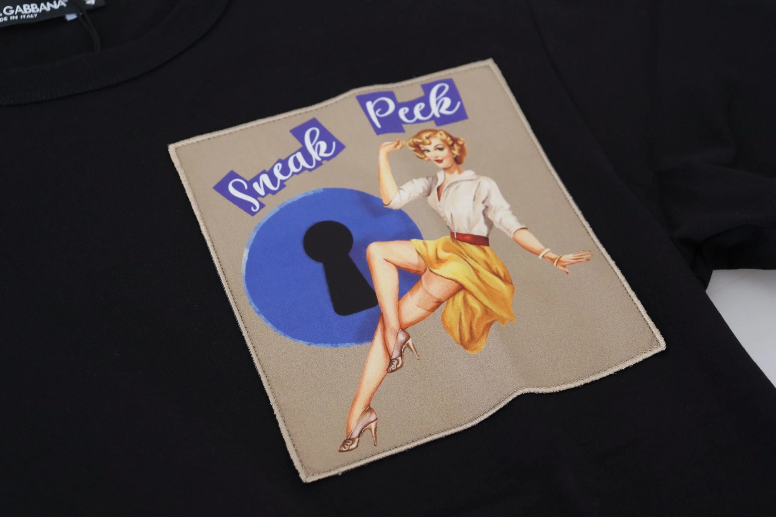 Dolce & Gabbana Black Sneak Peek Cotton Short Sleeve T-shirt - IT46 | S - T-Shirts