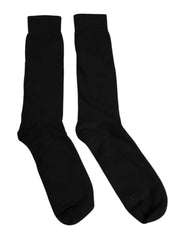 Dolce & Gabbana Black Solid Cotton Mid Calf Men Socks - L