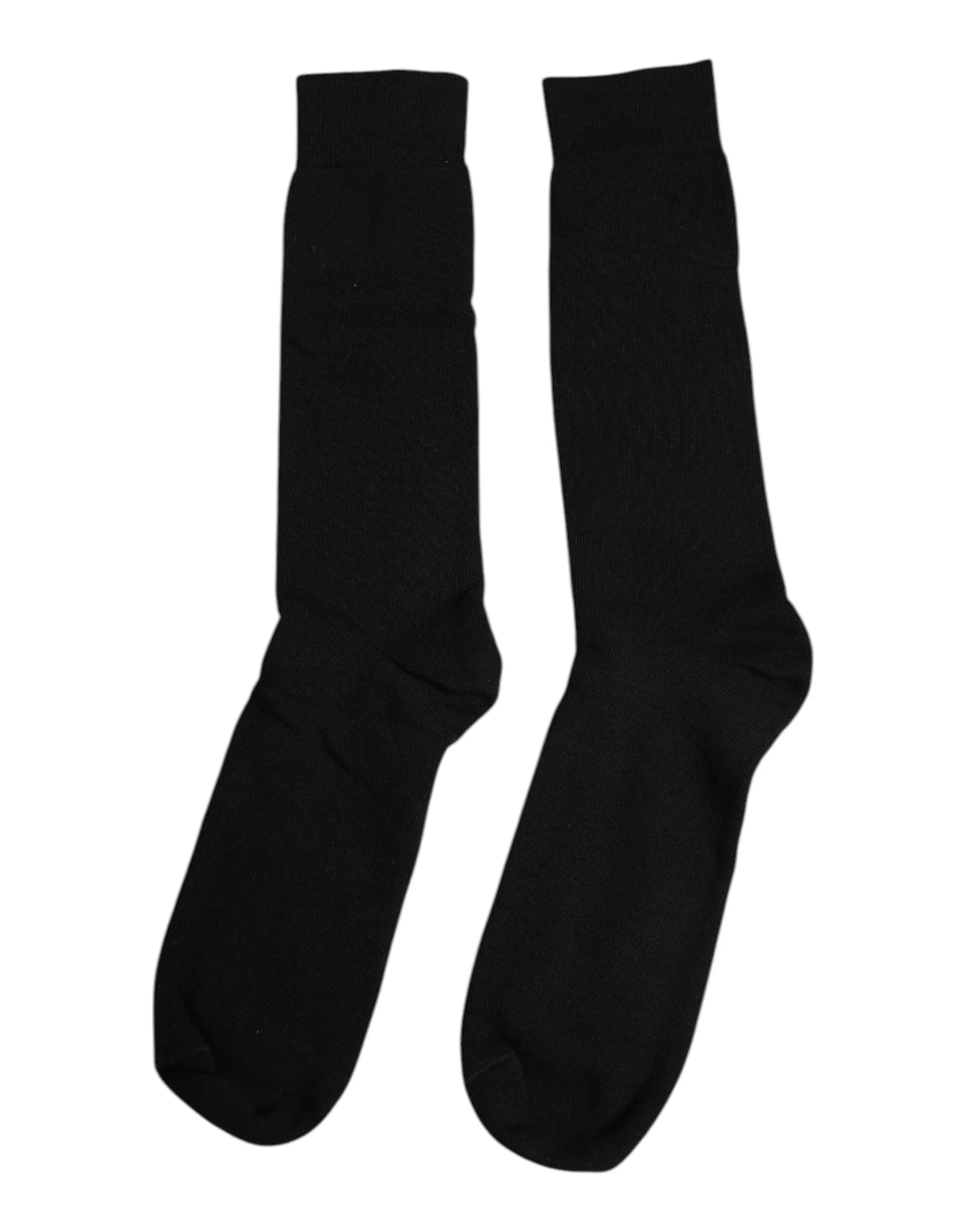 Dolce & Gabbana Black Solid Cotton Mid Calf Men Socks - L