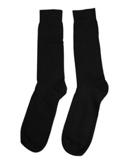 Dolce & Gabbana Black Solid Cotton Mid Calf Men Socks - L