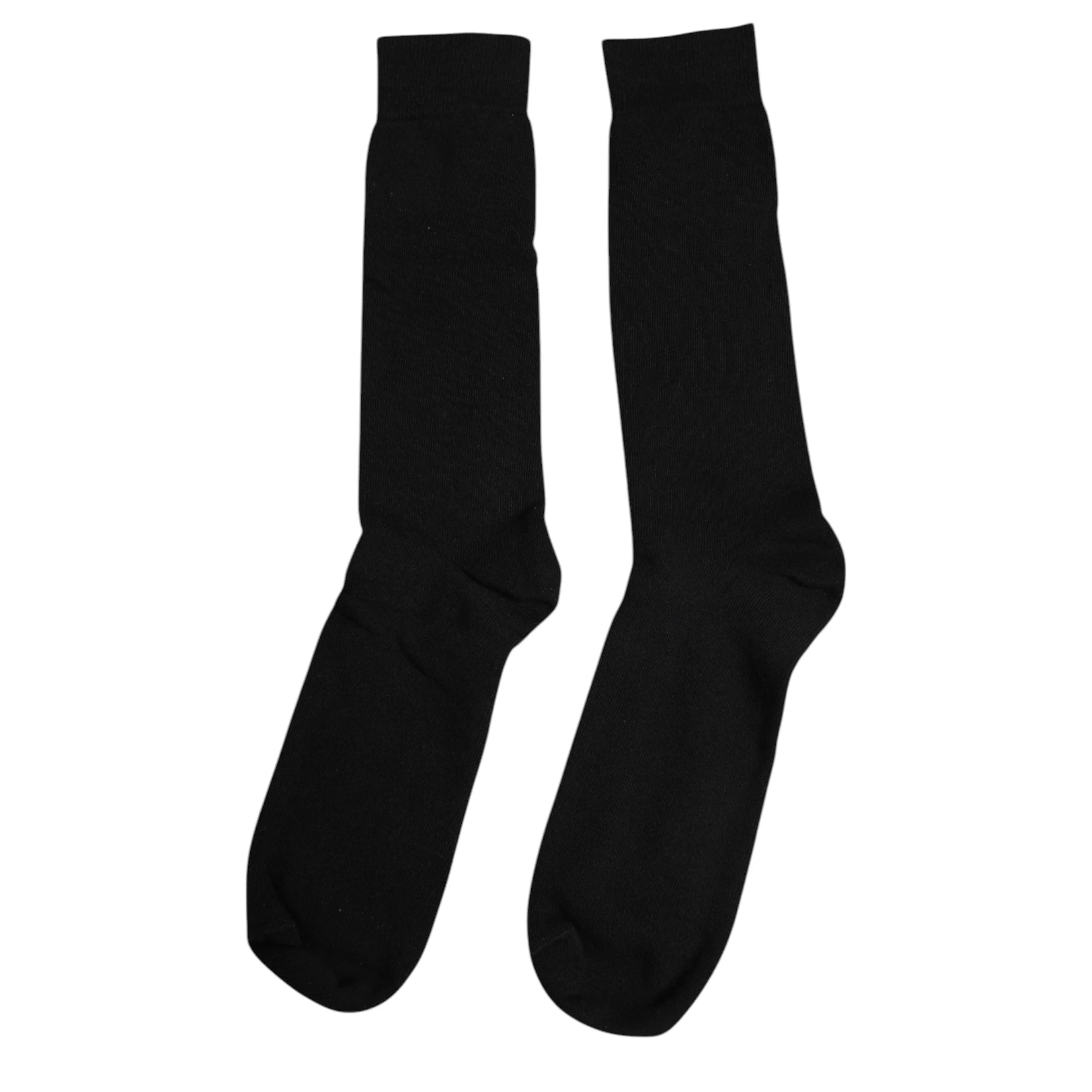 Dolce & Gabbana Black Solid Cotton Mid Calf Men Socks - L - Crew Socks