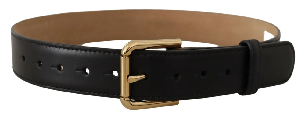 Dolce & Gabbana Black Solid Leather Classic Gold Waist Buckle Belt - 60 cm / 24 Inches - Belts