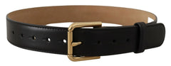 Dolce & Gabbana Black Solid Leather Classic Gold Waist Buckle Belt - 60 cm / 24 Inches - Belts
