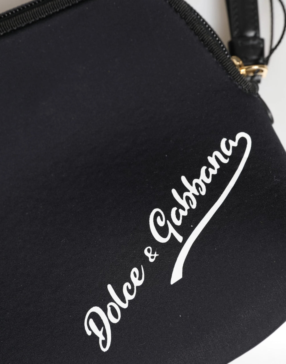 Dolce & Gabbana Black Solid Nylon DG LogoPrint Clutch Zip Borse Pouch Bag - Clutch Bags