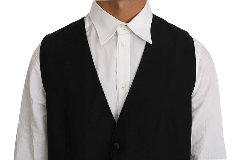 Dolce & Gabbana Black Solid Wool Silk Vest - Vests