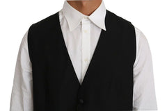 Dolce & Gabbana Black Solid Wool Silk Vest - Vests