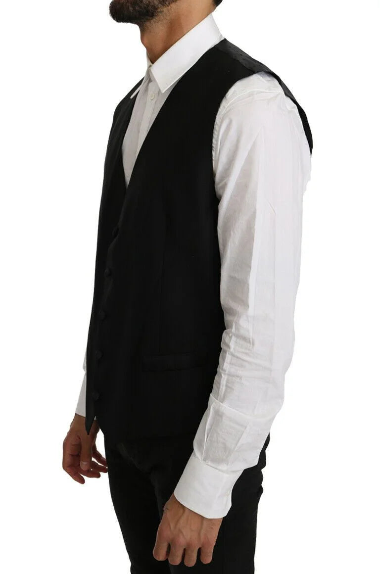 Dolce & Gabbana Black Solid Wool Silk Vest - Vests